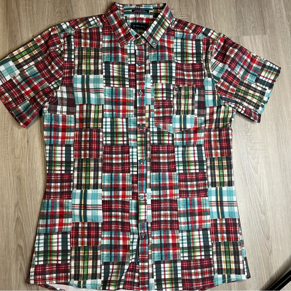 Men's William Murray Golf Multicolor Plaid Short Sleeve Button Up Shirt Sz Large